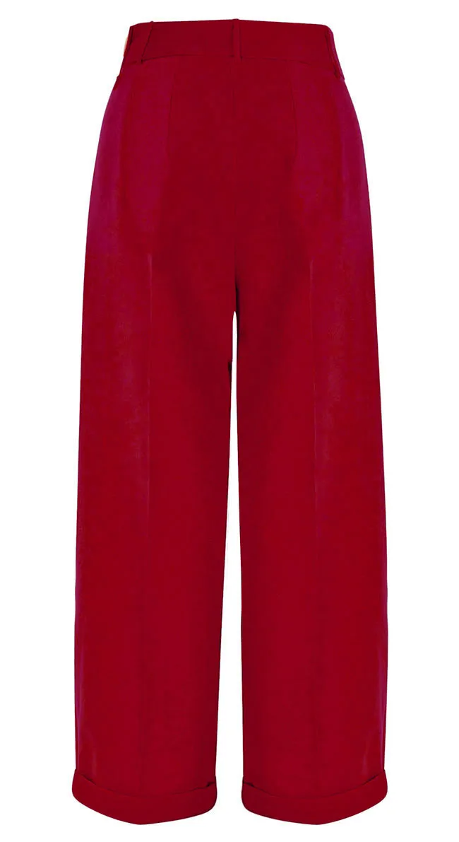 1930s and 40s Classic High Waist Wide Leg Trousers In Red