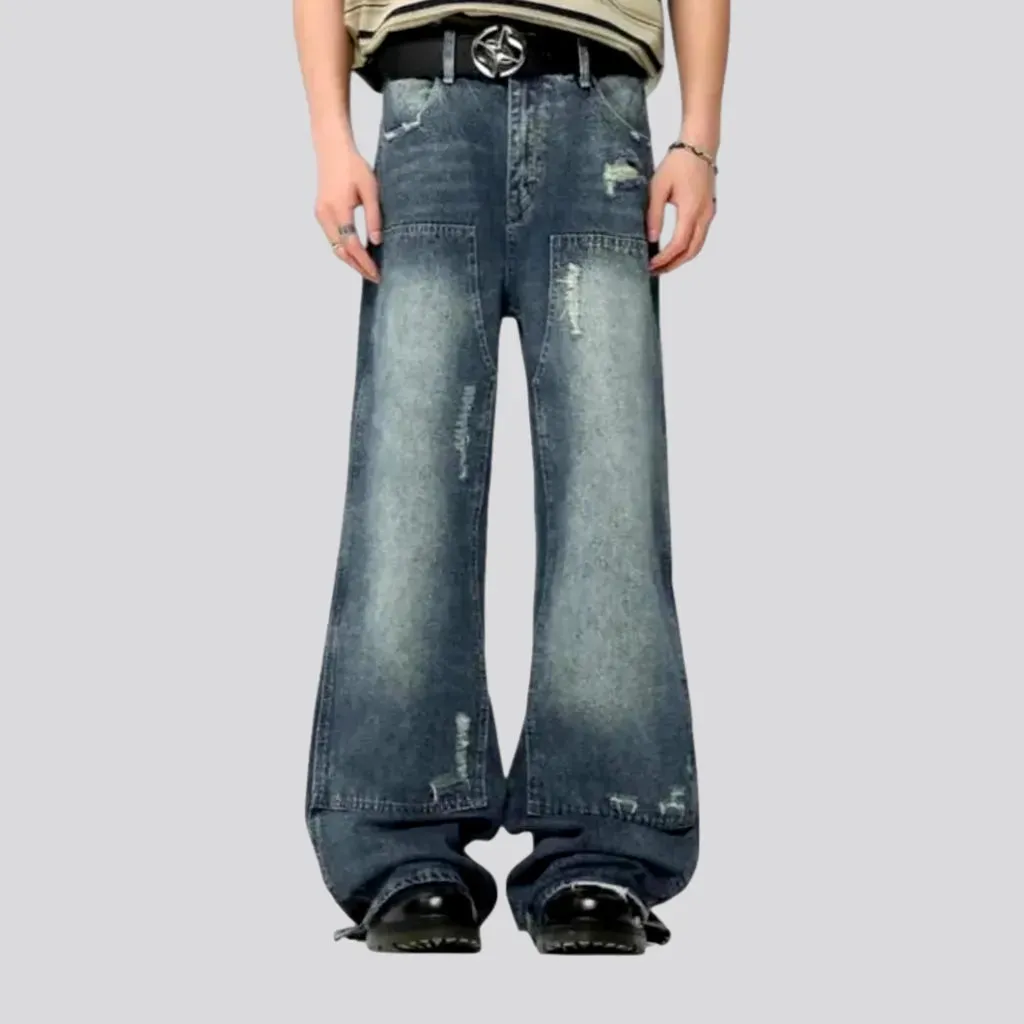 Baggy mid-waist distressed jeans for men