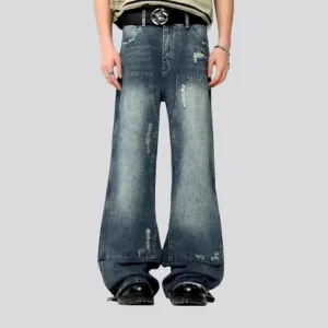 Baggy mid-waist distressed jeans for men