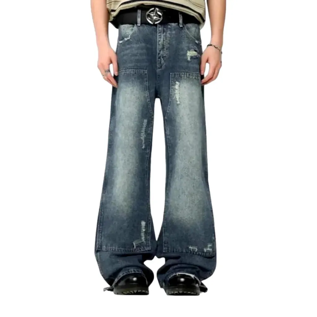 Baggy mid-waist distressed jeans for men