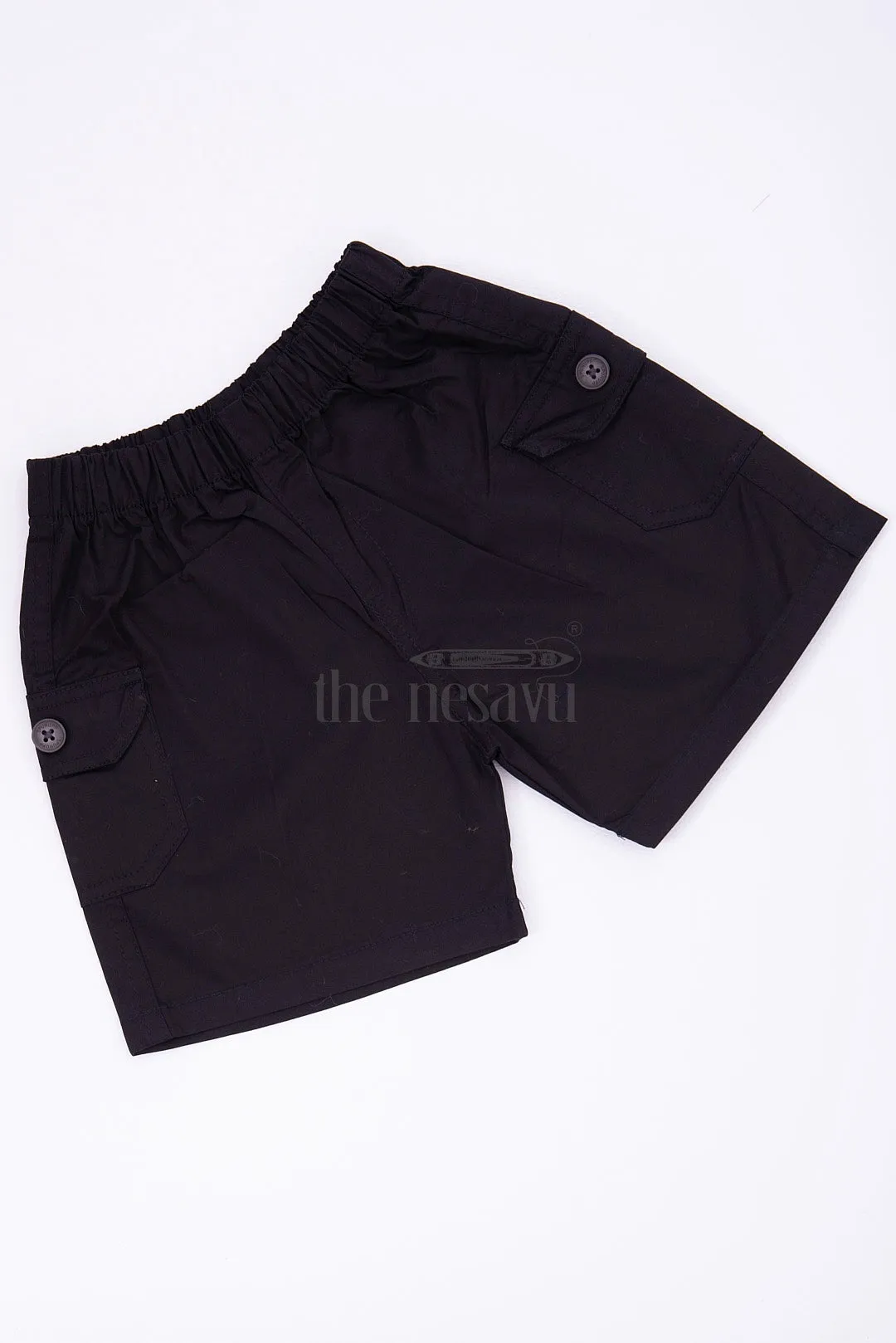 Black Boys Cotton Bermuda Shorts with Elastic Waist