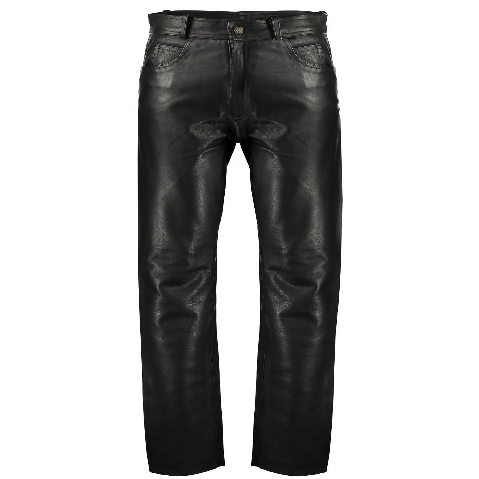 Black Classic Fitted Biker Cowhide Leather Trousers Motorcycle