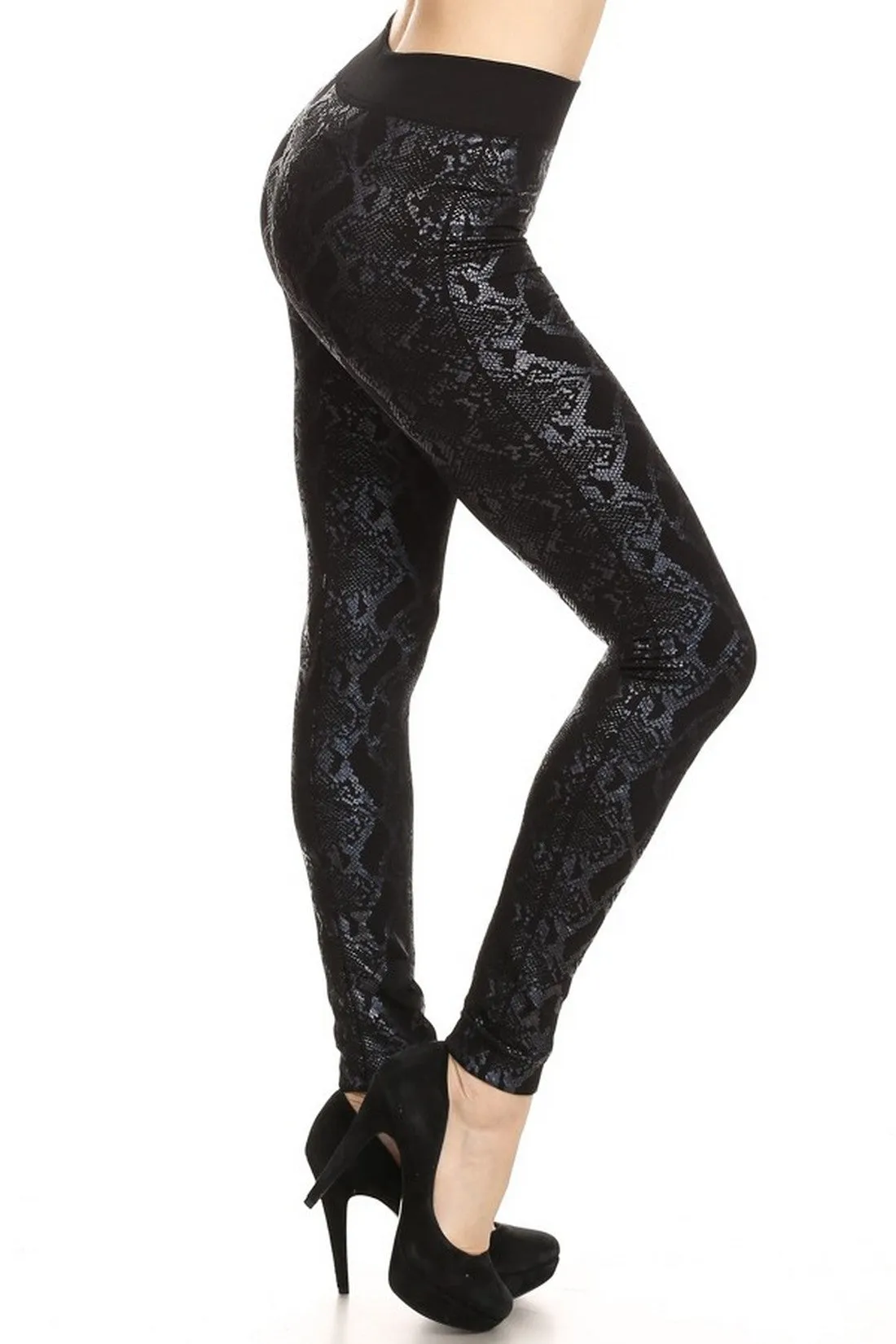 Blue Metalic Snake Print Leggings