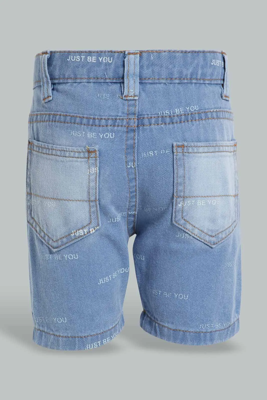 Blue Printed 5-Pockets Denim Short For Baby Boys