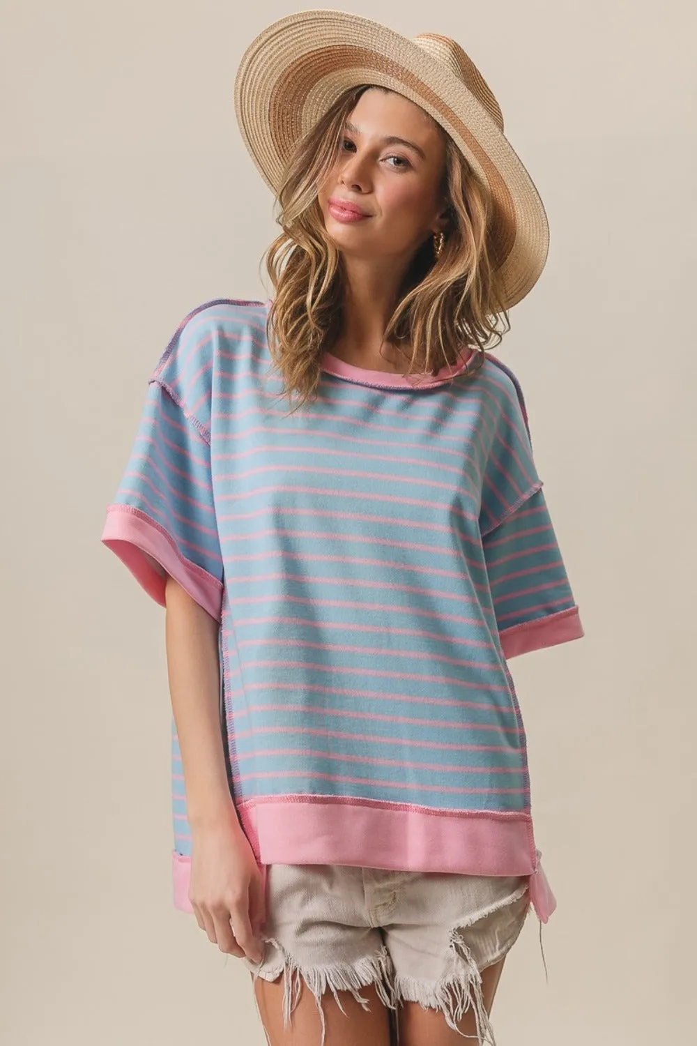 Blue Zone Planet |  BiBi Exposed Seam Stripe Contrast T-Shirt