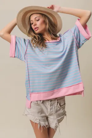 Blue Zone Planet |  BiBi Exposed Seam Stripe Contrast T-Shirt