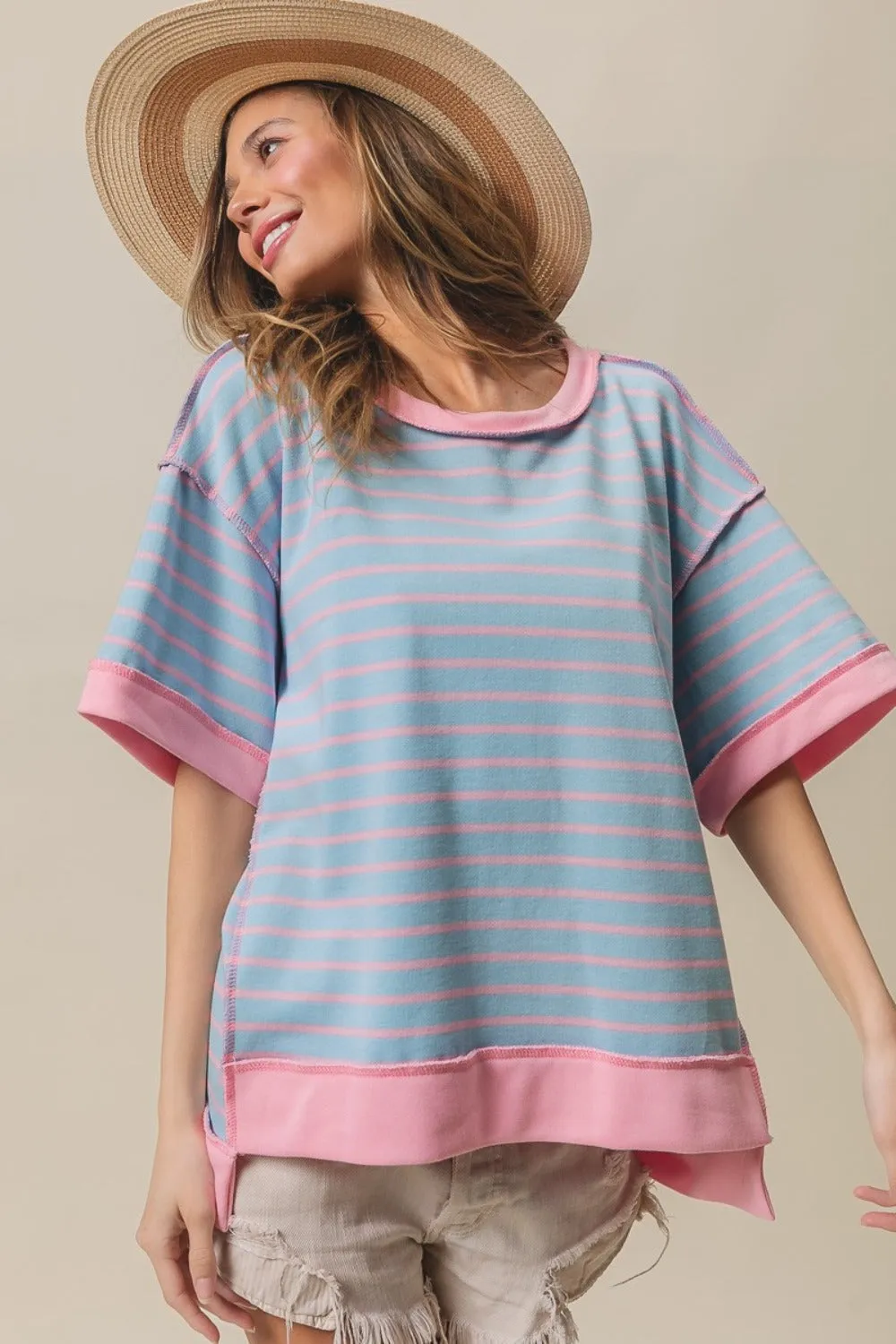 Blue Zone Planet |  BiBi Exposed Seam Stripe Contrast T-Shirt