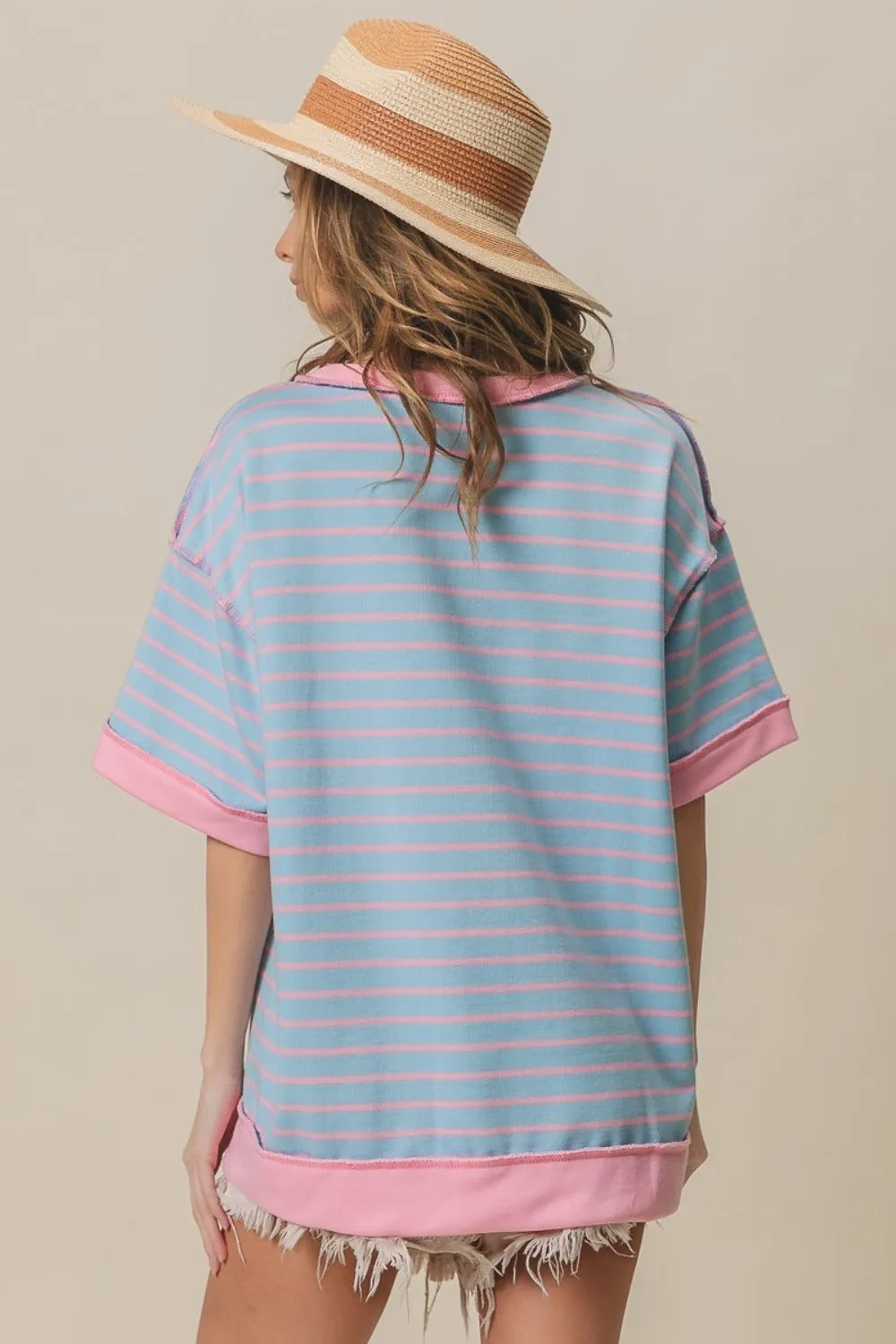 Blue Zone Planet |  BiBi Exposed Seam Stripe Contrast T-Shirt