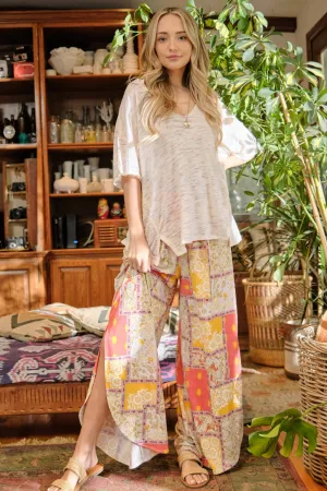 Boho Flowy Printed Smocking Waist Side Slit Wide Leg Pants And The Why