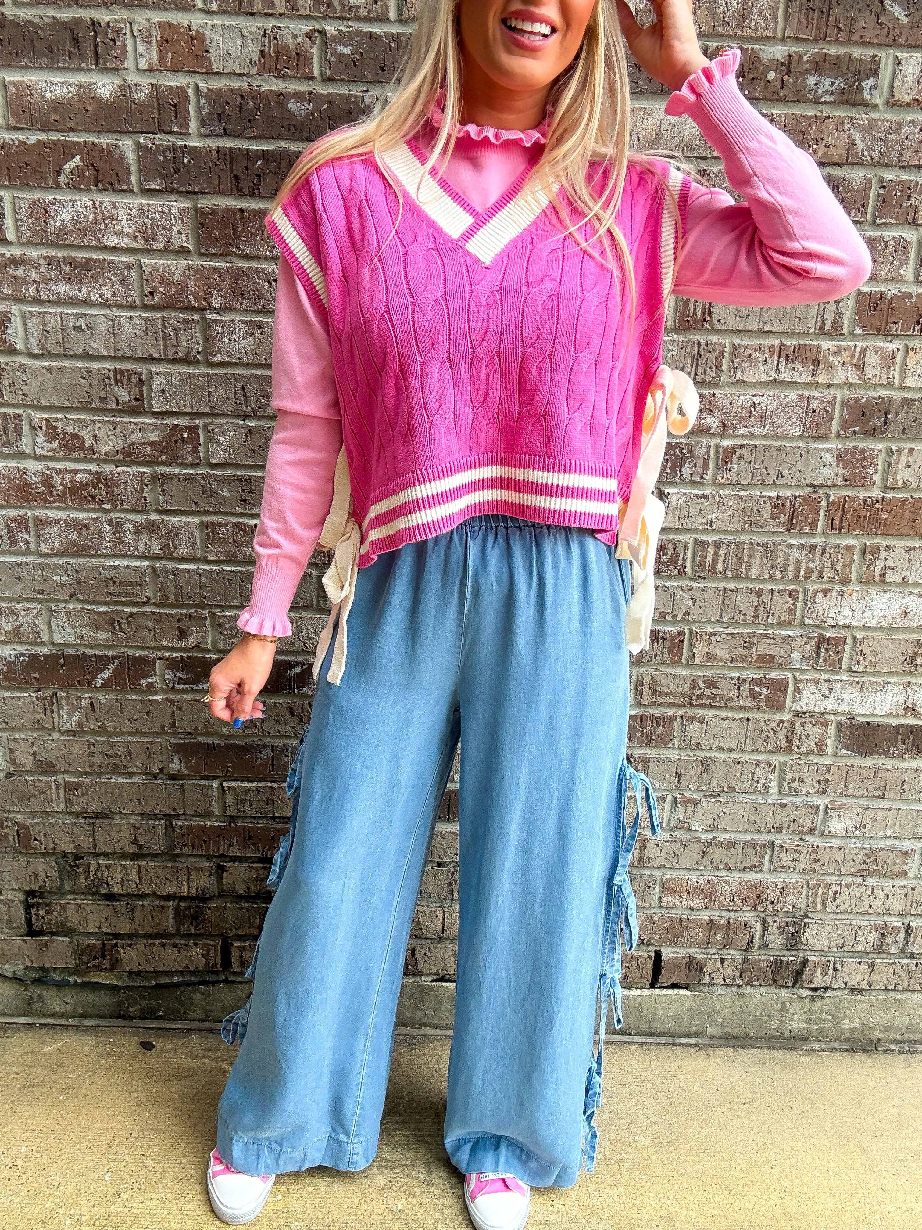 Bring on the Bows Denim Flowy Pants