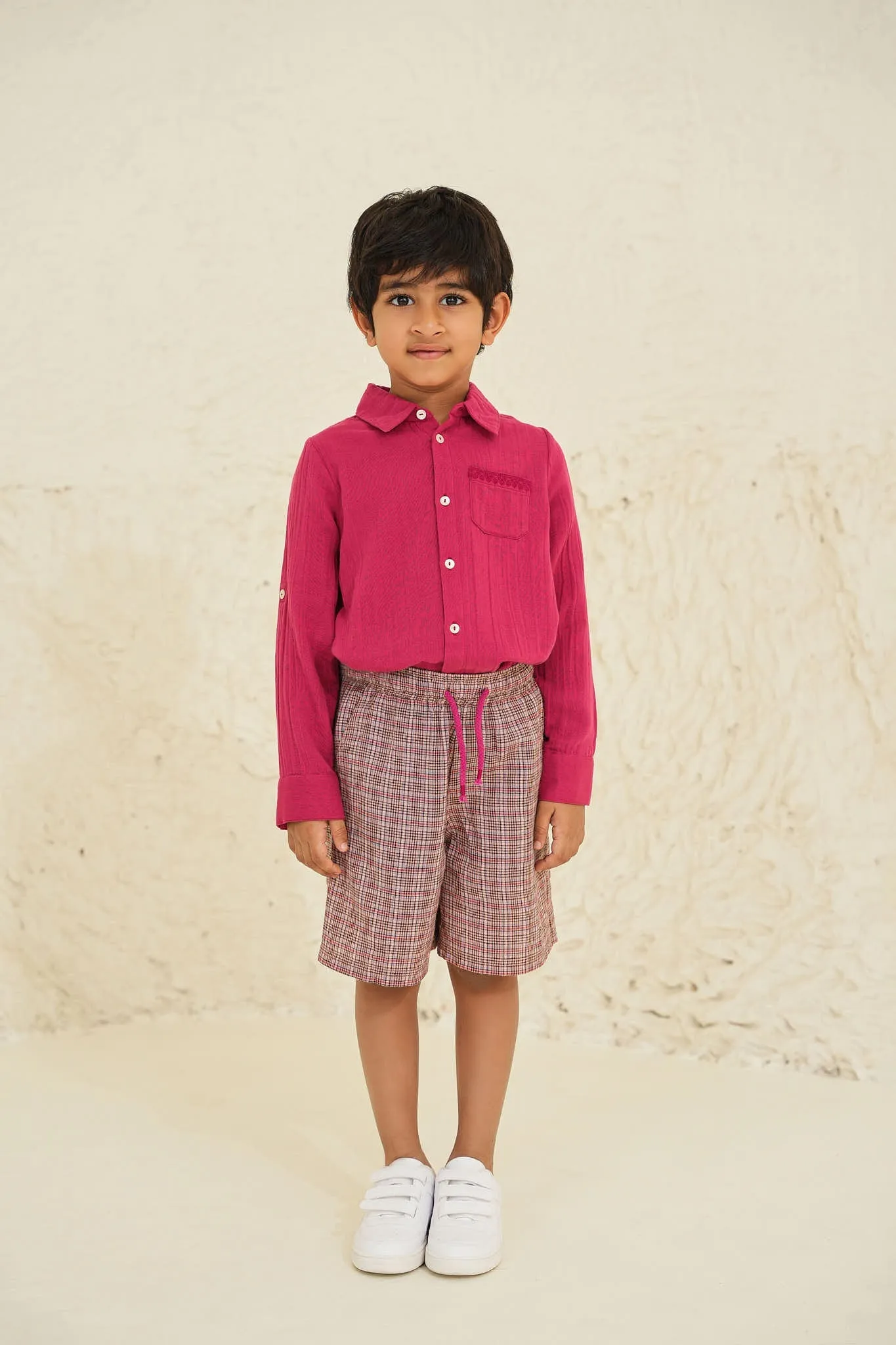 Carter Cotton Boys Shorts - Peach Checks