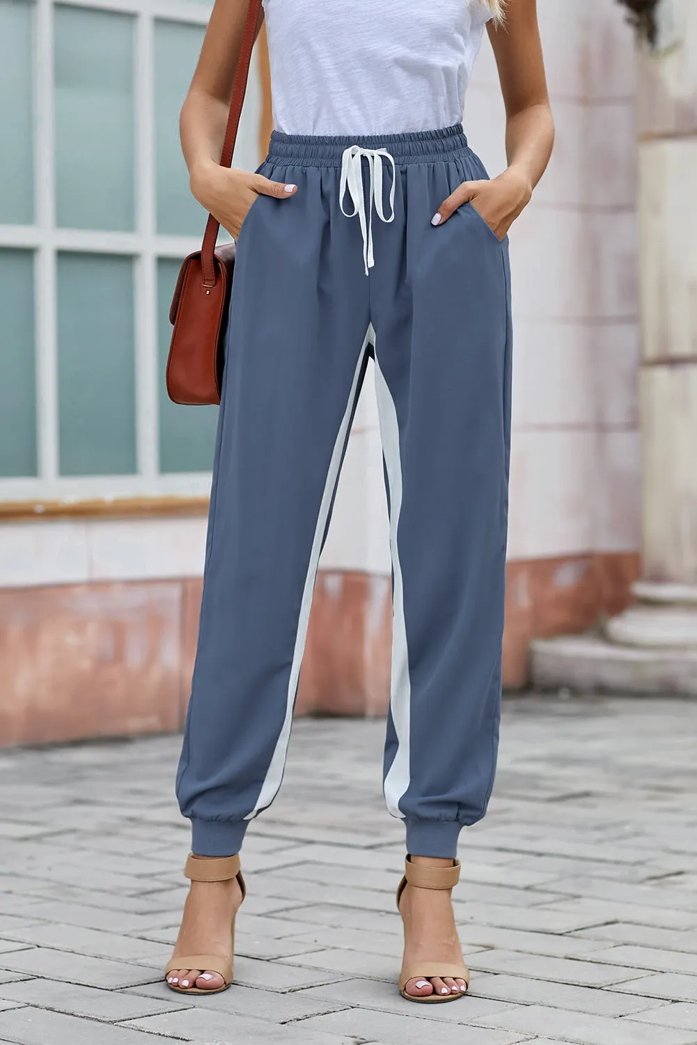 Casual Striped Drawstring Pants