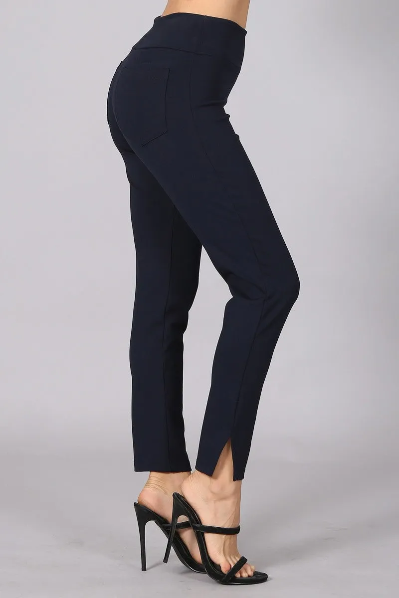 Cropped Pull On Pants with Side Slit Detail