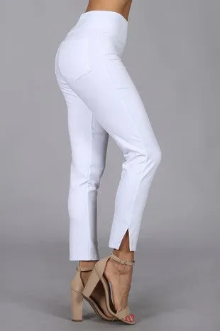 Cropped Pull On Pants with Side Slit Detail
