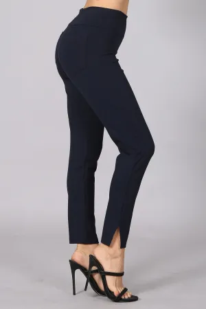 Cropped Pull On Pants with Side Slit Detail