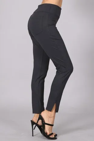 Cropped Pull On Pants with Side Slit Detail