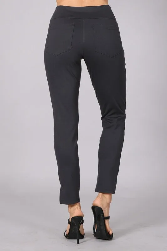 Cropped Pull On Pants with Side Slit Detail