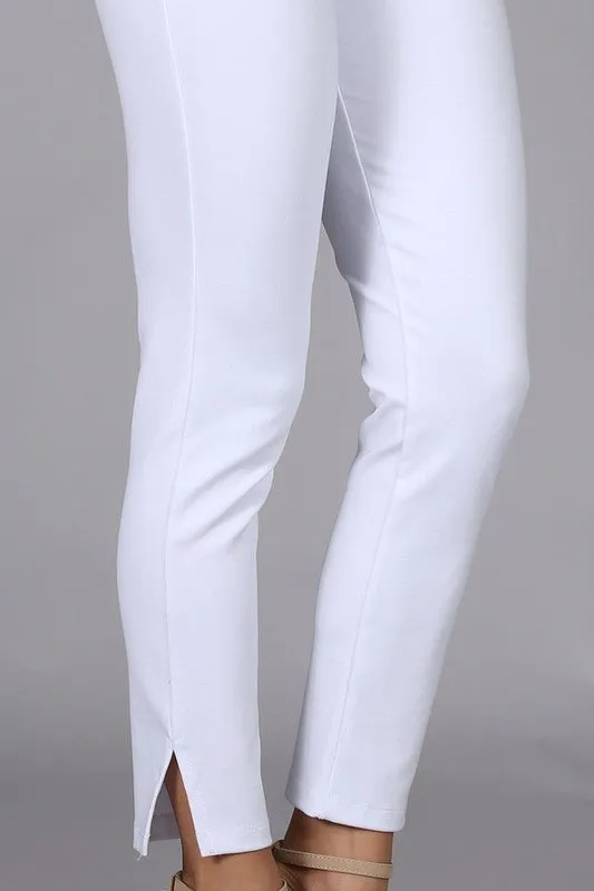 Cropped Pull On Pants with Side Slit Detail