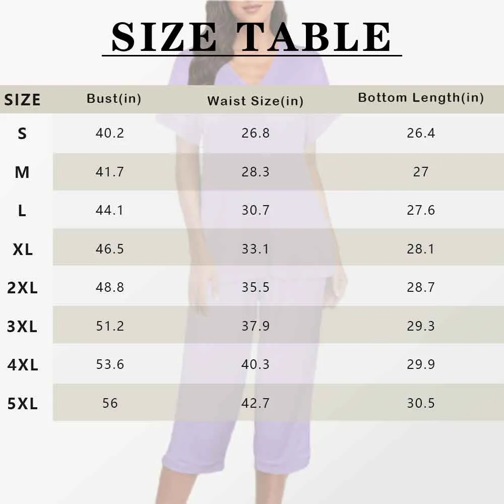 Custom Face Blue White Flowers Women's Loungewear Set Short Sleeve Shirt and Capri Pants Sleepwear Pajama Set
