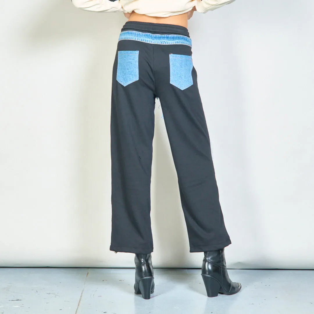 Distressed denim jogger pants with elastic waist wholesale