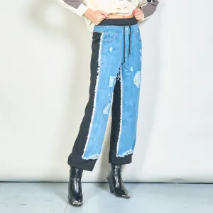 Distressed denim jogger pants with elastic waist wholesale