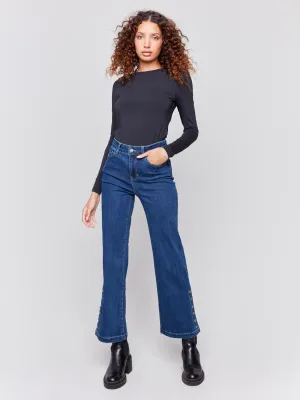 Flare Jeans With Side Buttons - Indigo