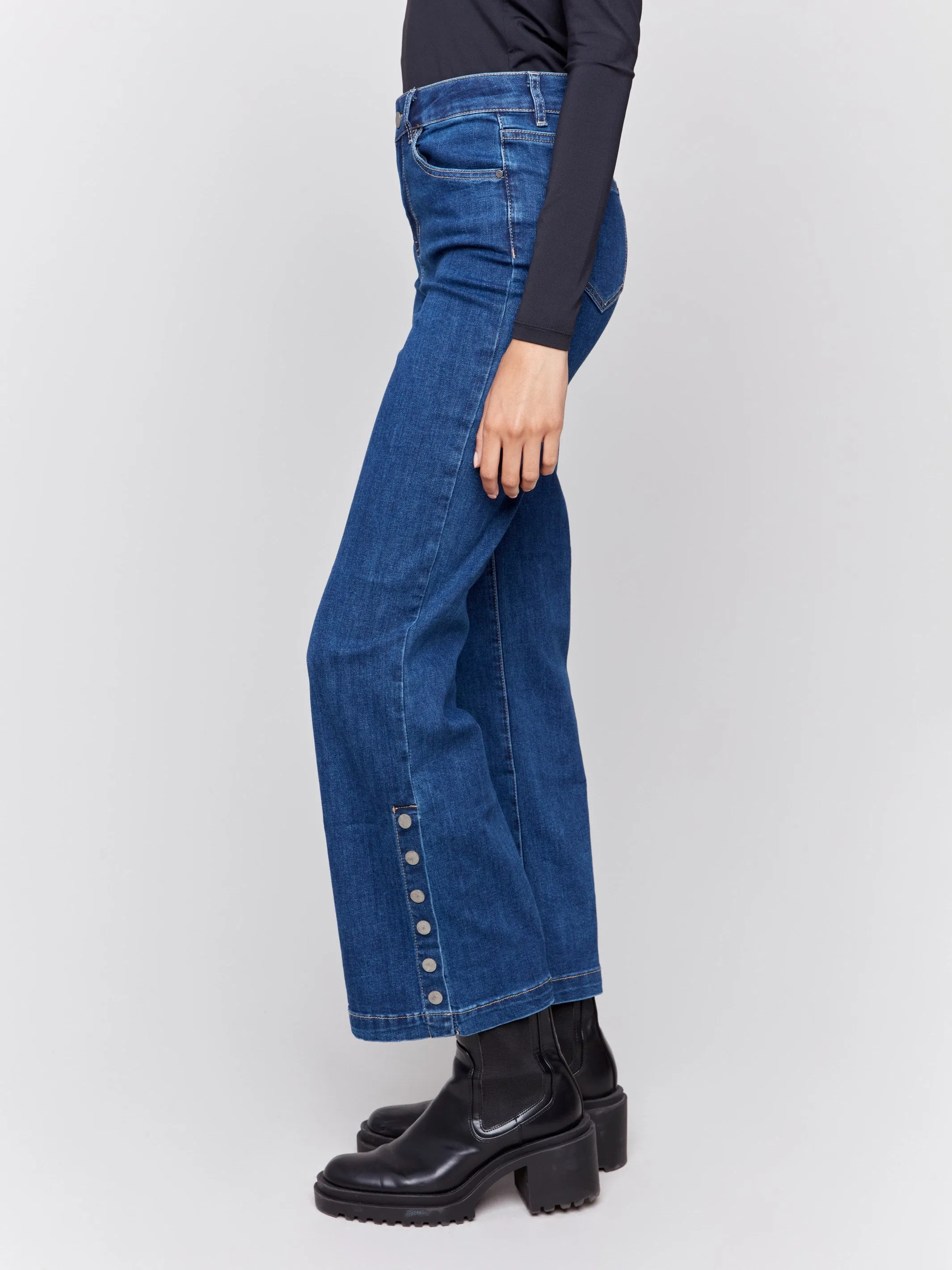 Flare Jeans With Side Buttons - Indigo