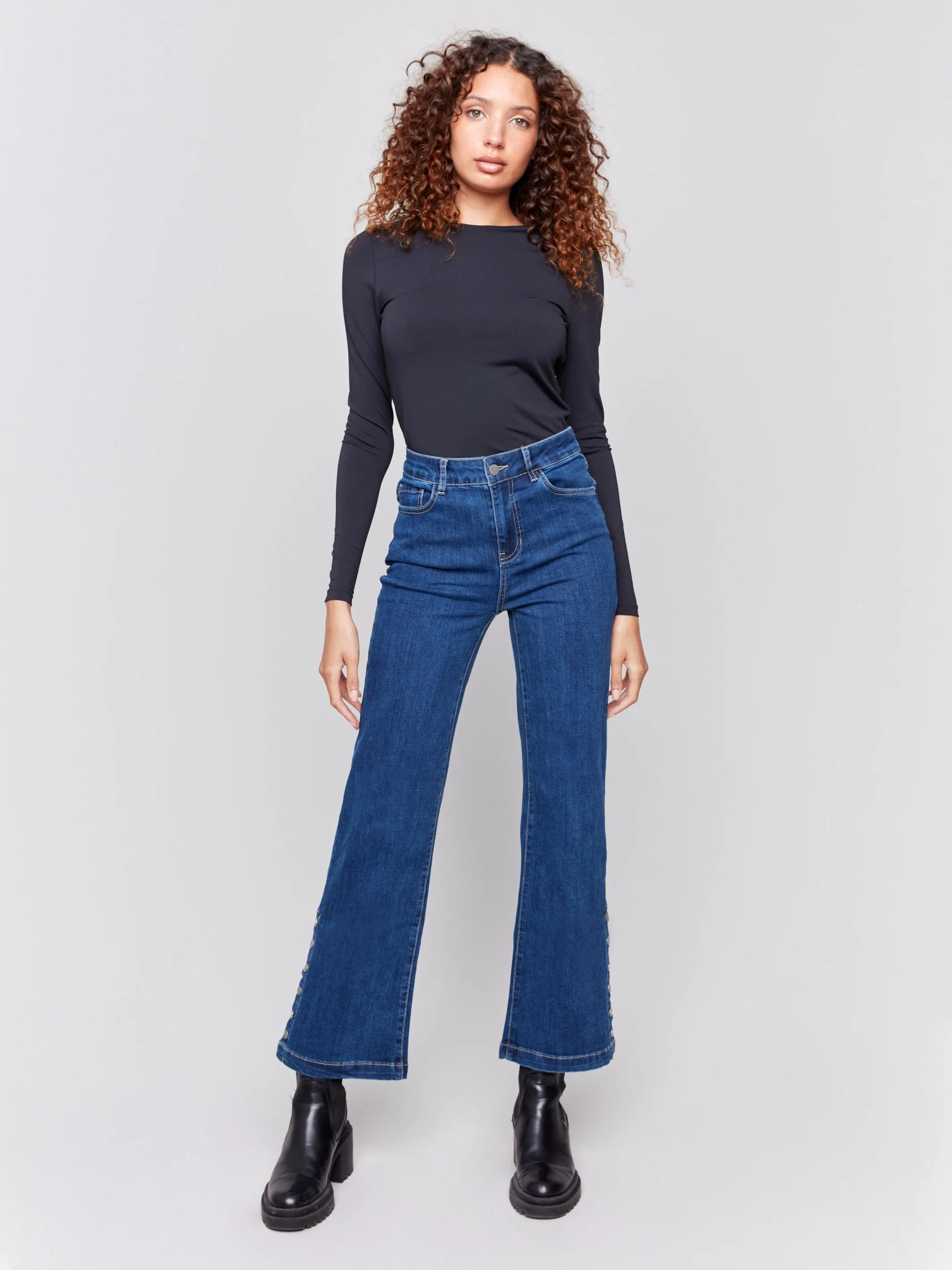 Flare Jeans With Side Buttons - Indigo