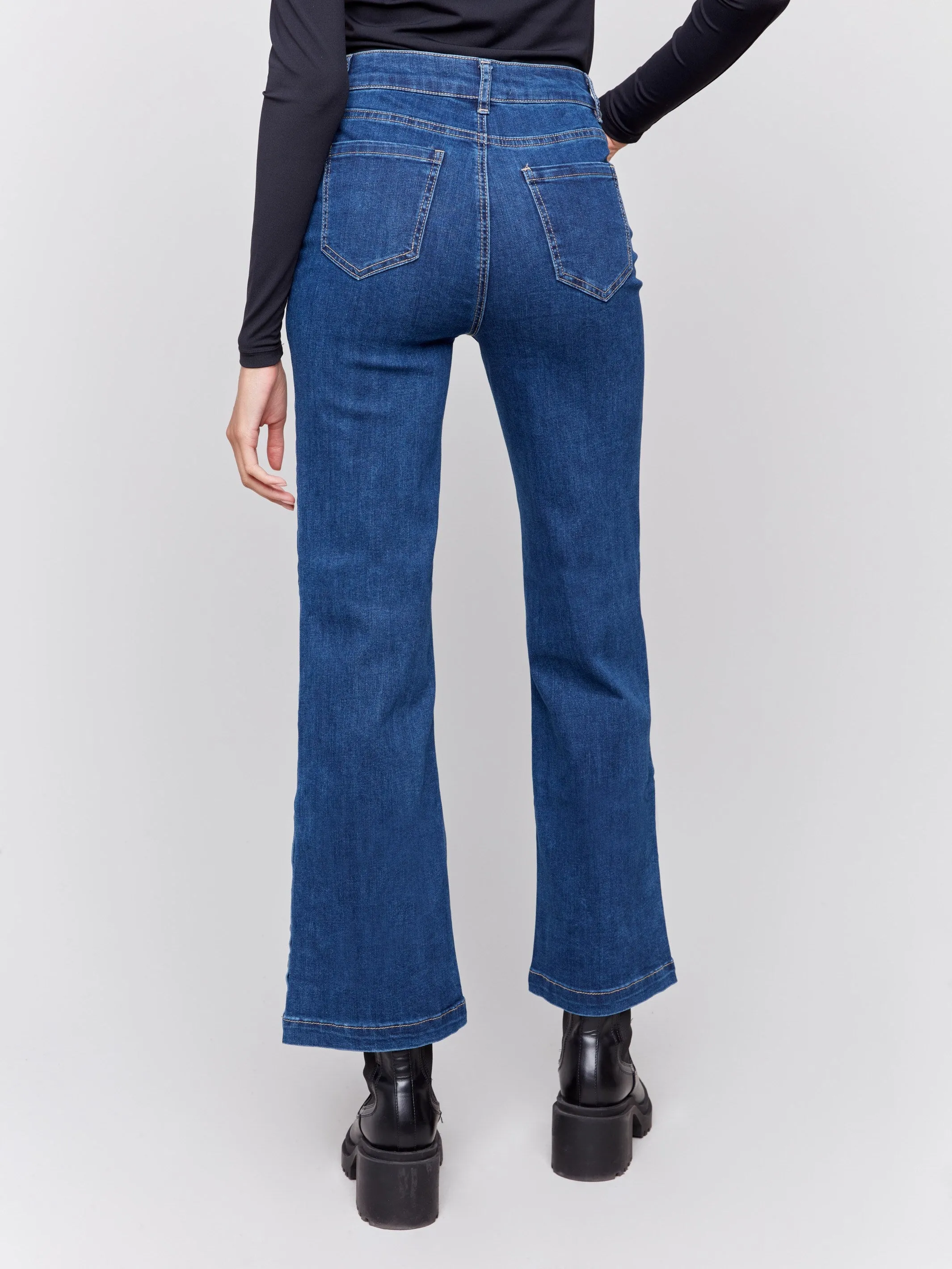 Flare Jeans With Side Buttons - Indigo