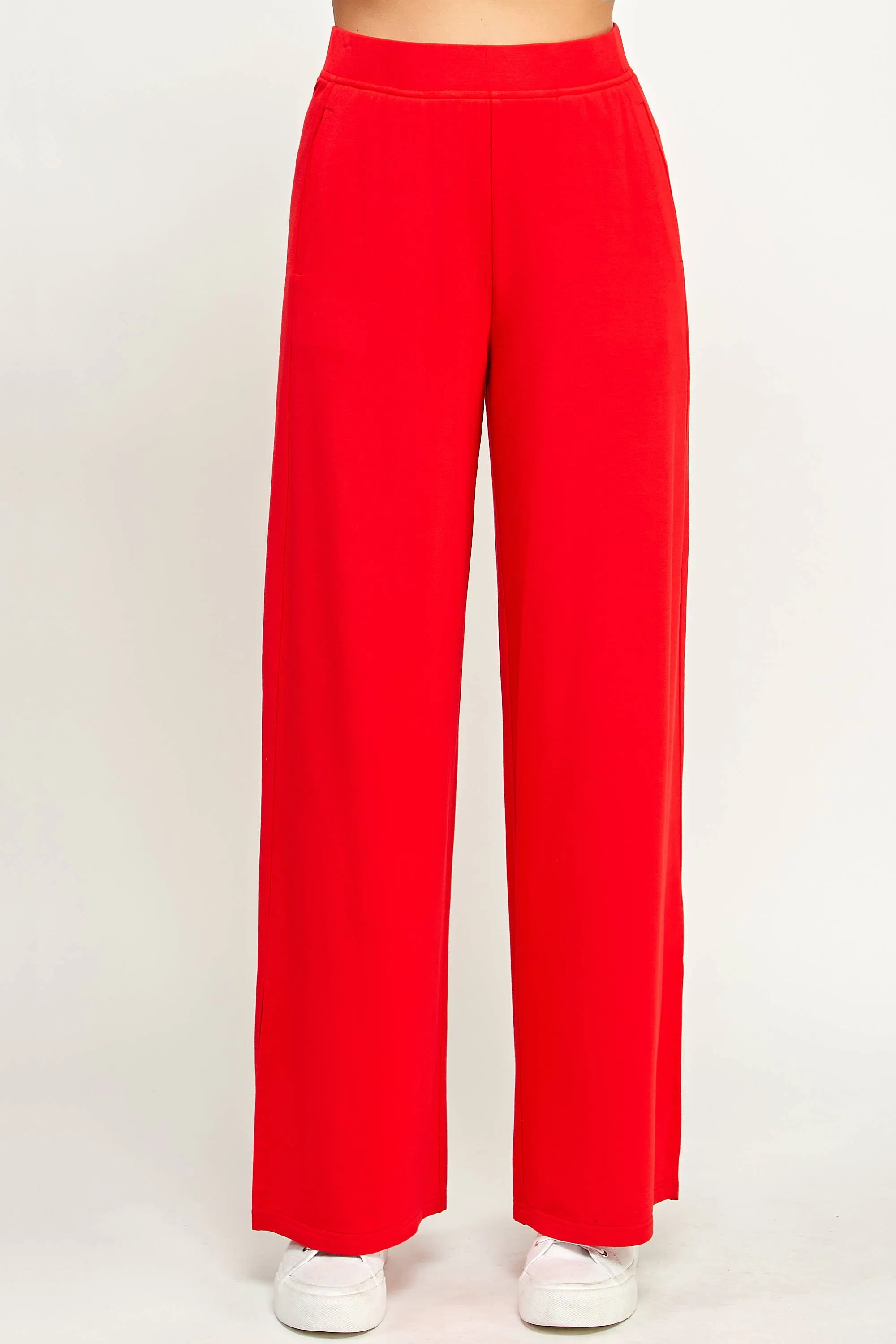 French Terry Wide Leg Pants W/ Side Slit