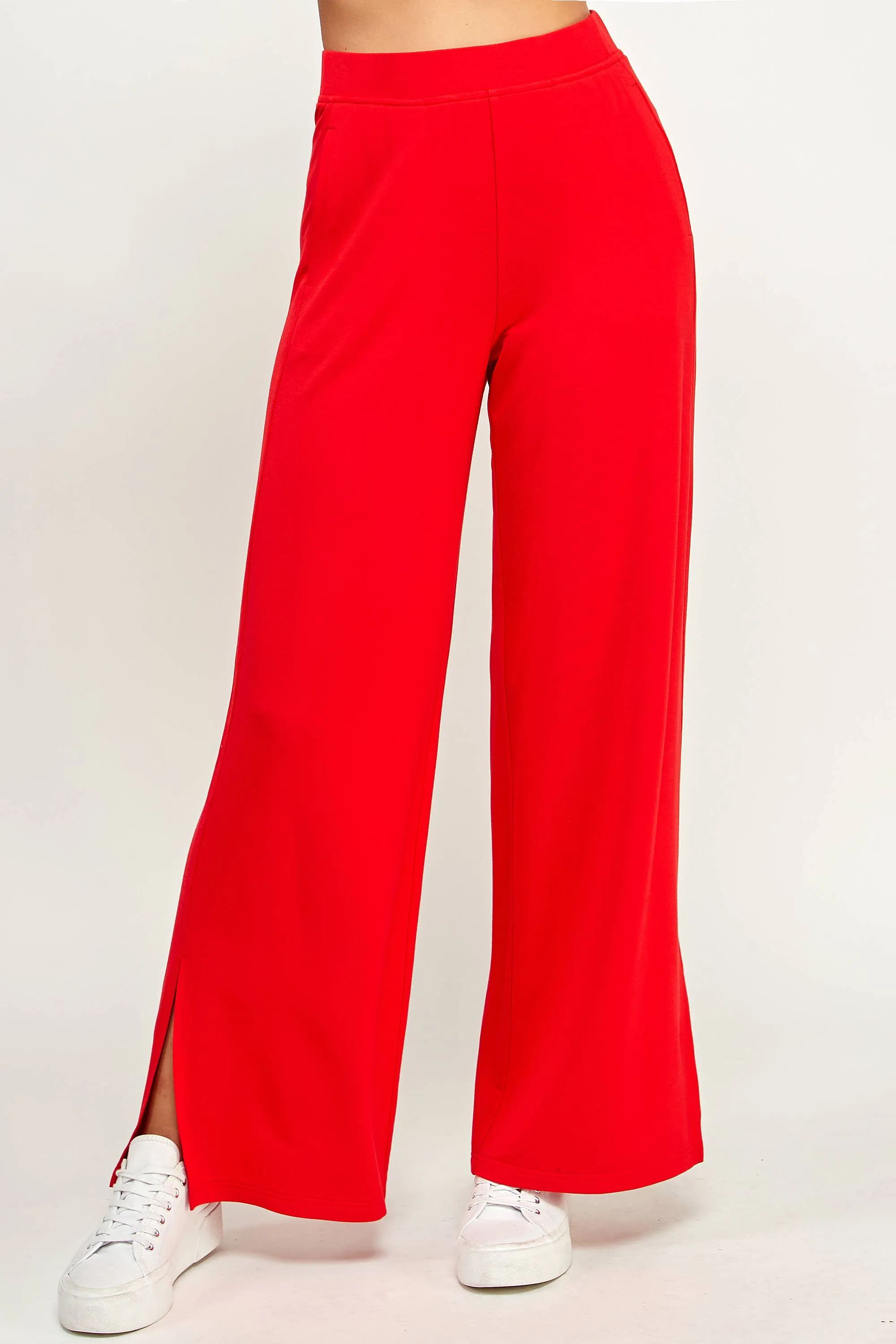 French Terry Wide Leg Pants W/ Side Slit