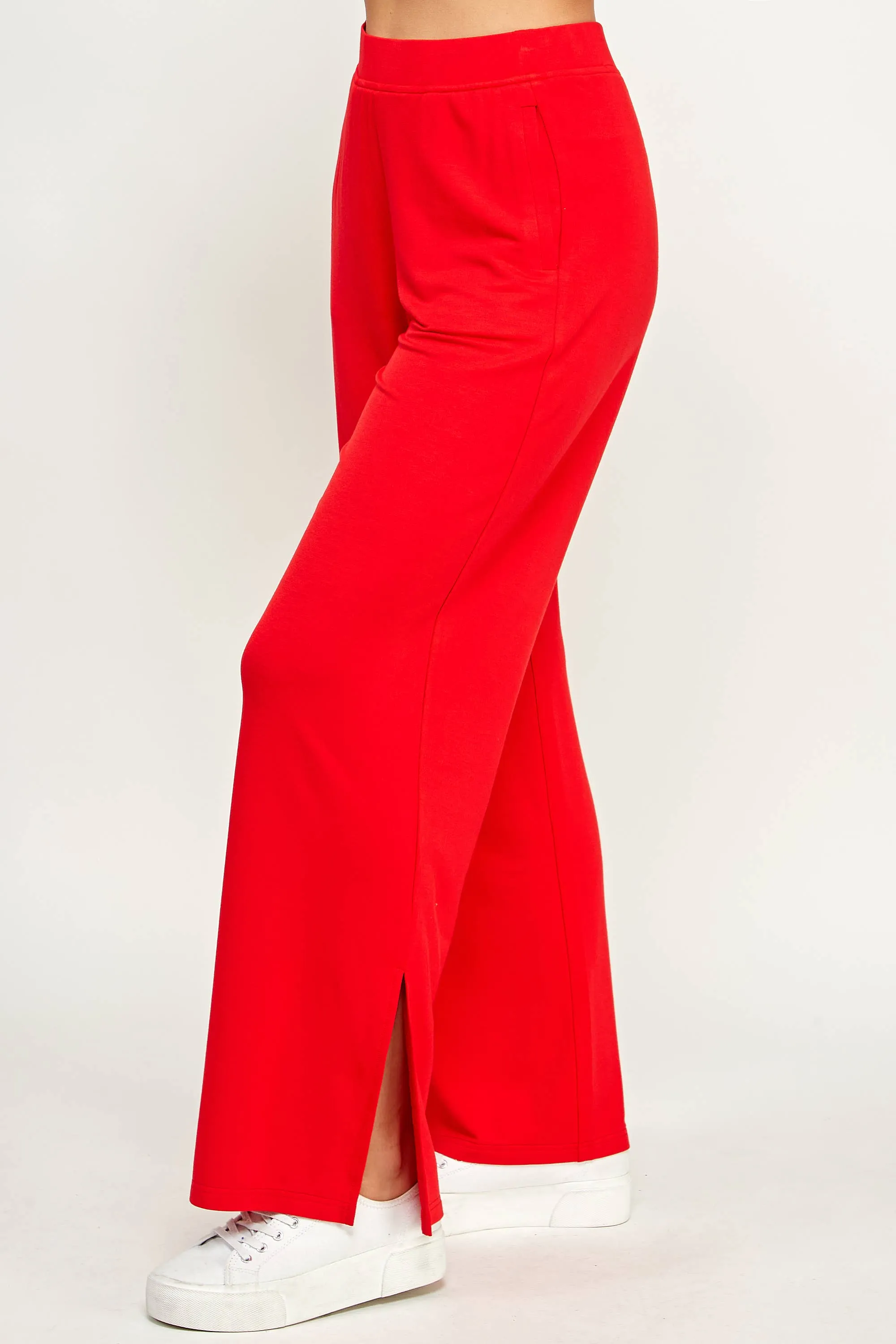 French Terry Wide Leg Pants W/ Side Slit