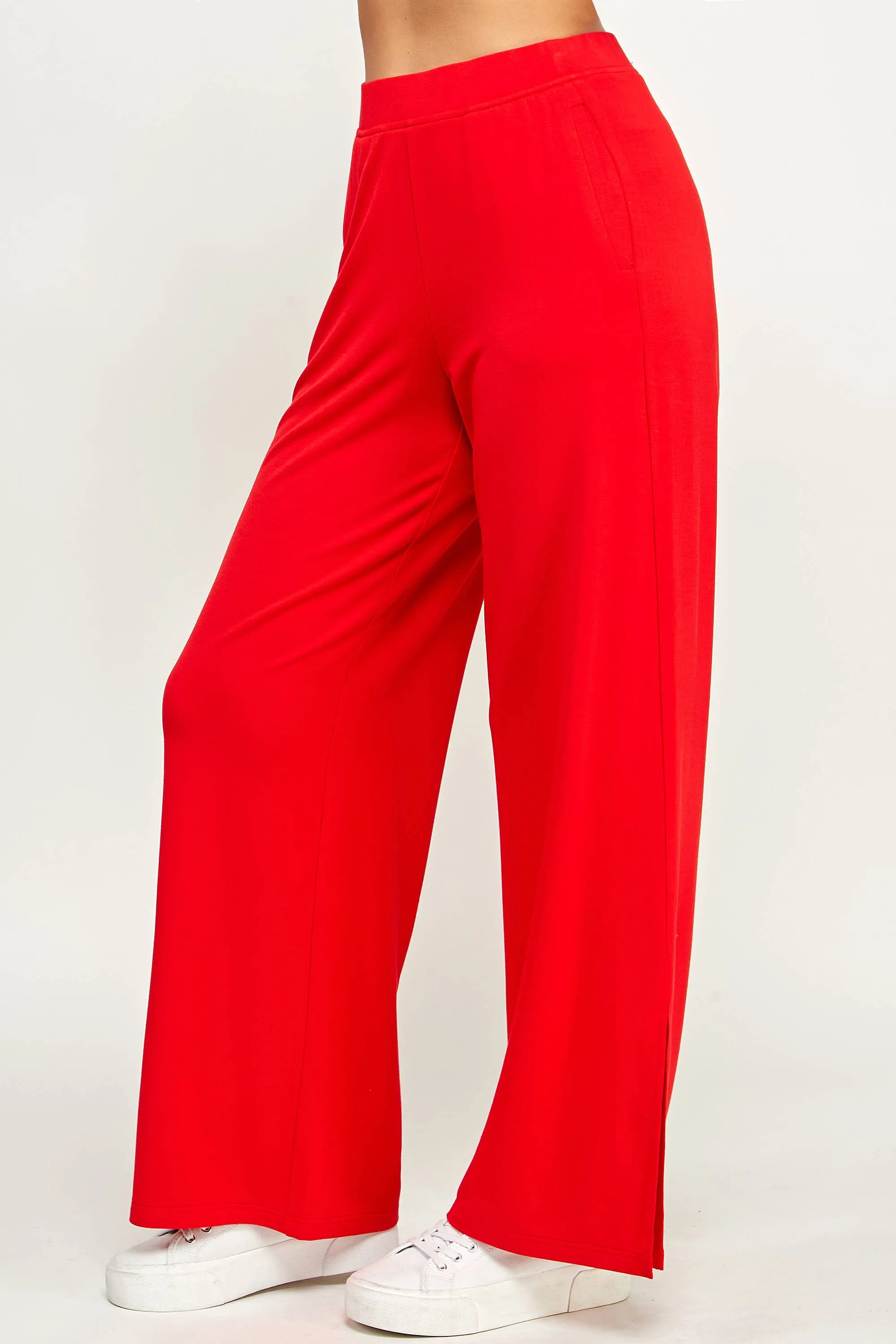French Terry Wide Leg Pants W/ Side Slit