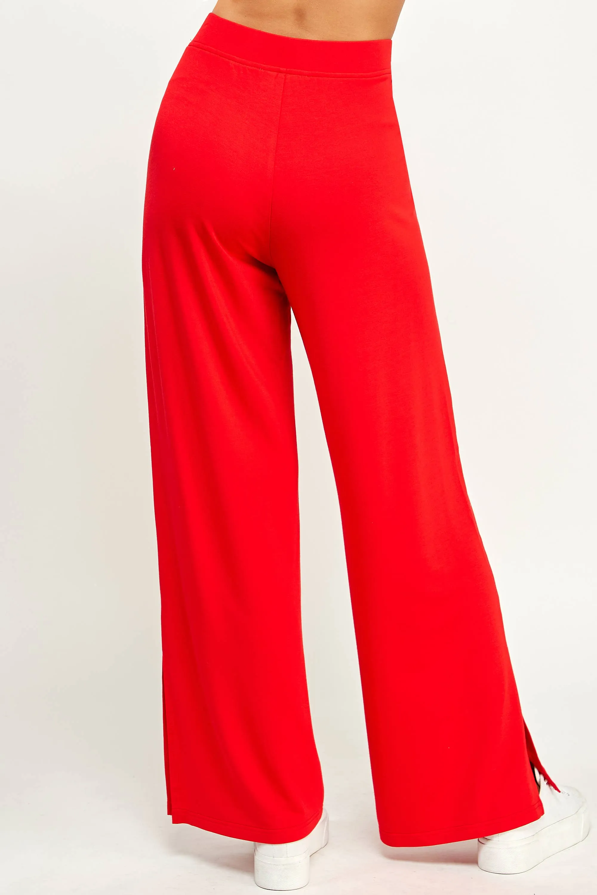 French Terry Wide Leg Pants W/ Side Slit