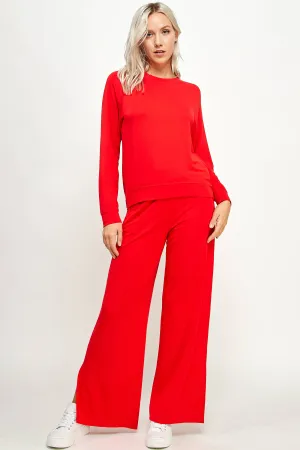 French Terry Wide Leg Pants W/ Side Slit