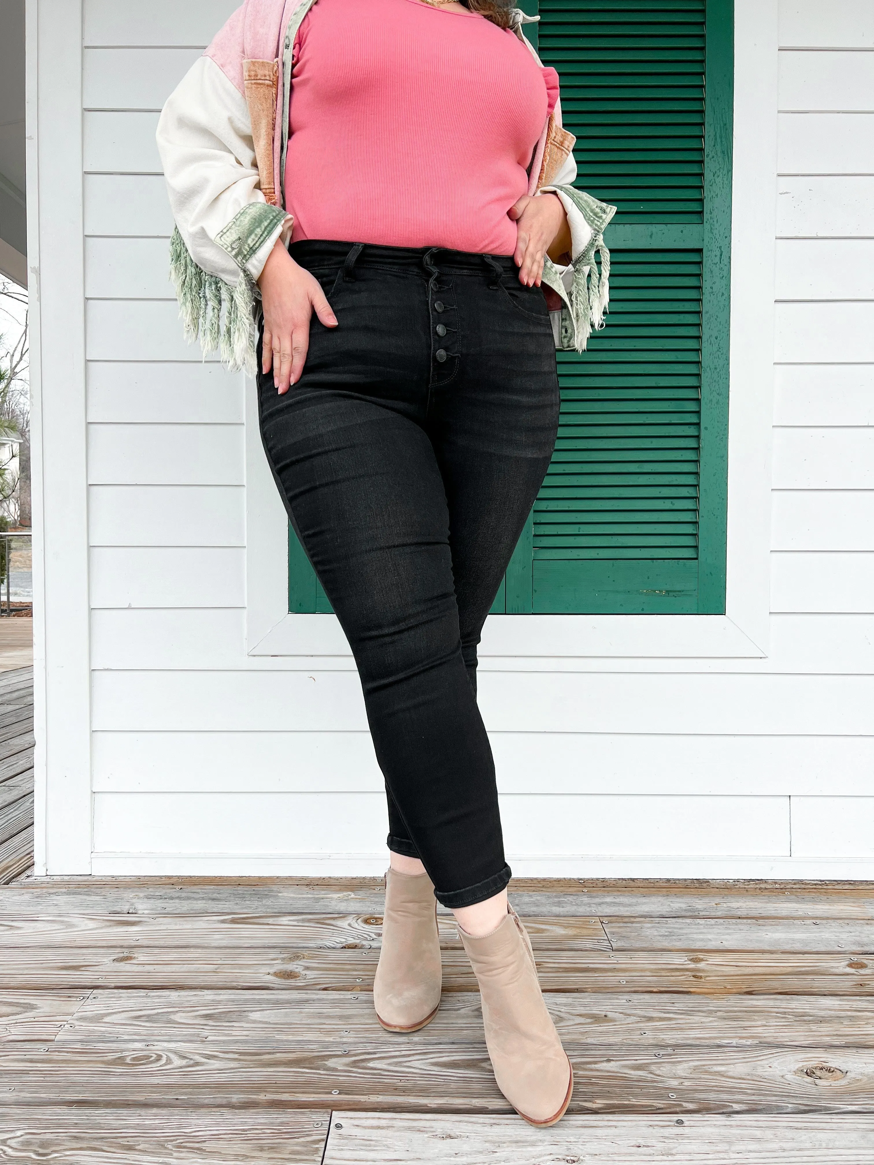 Judy Blue Jet Black Button Fly High Rise Skinny Jeans