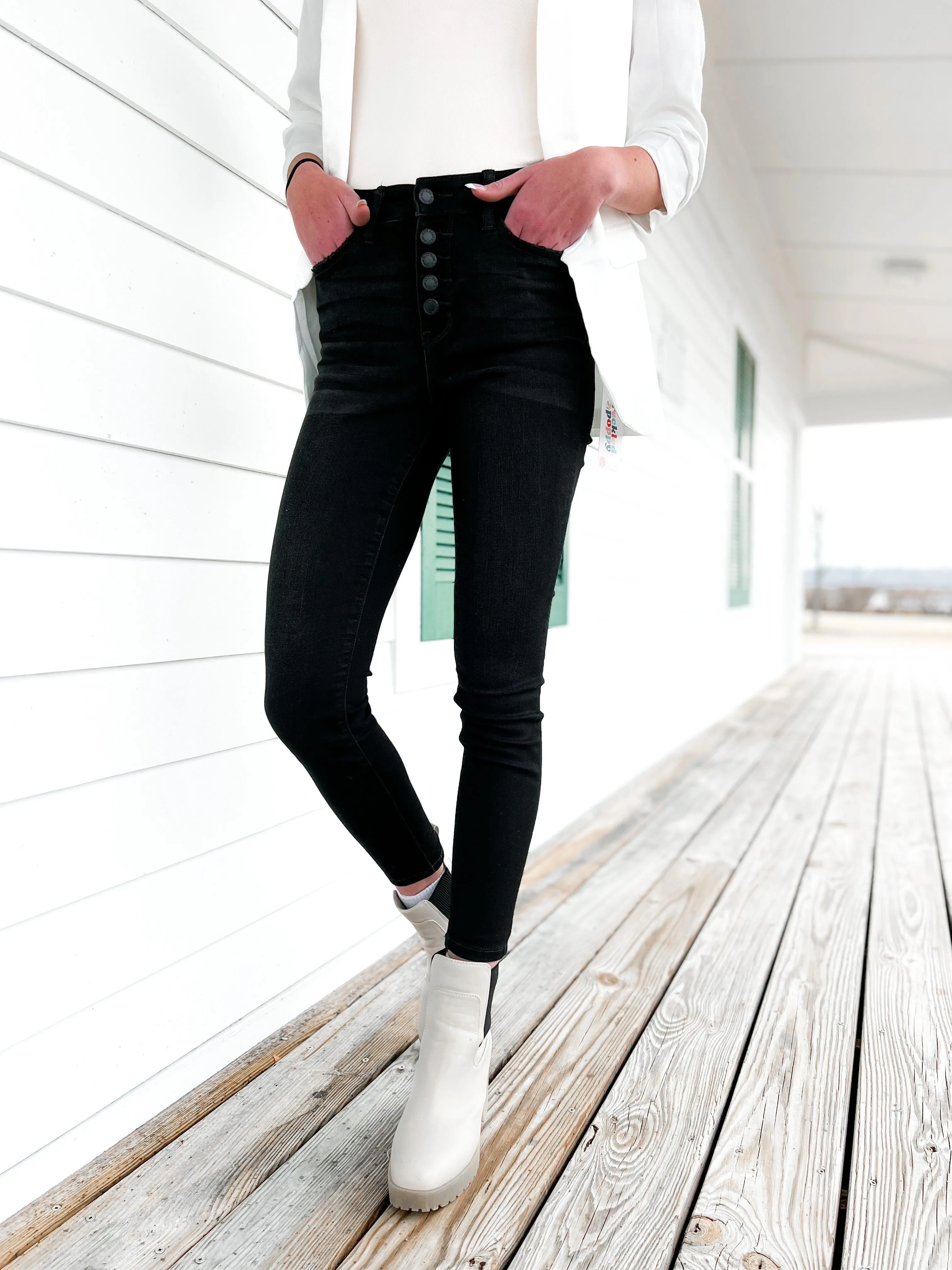 Judy Blue Jet Black Button Fly High Rise Skinny Jeans