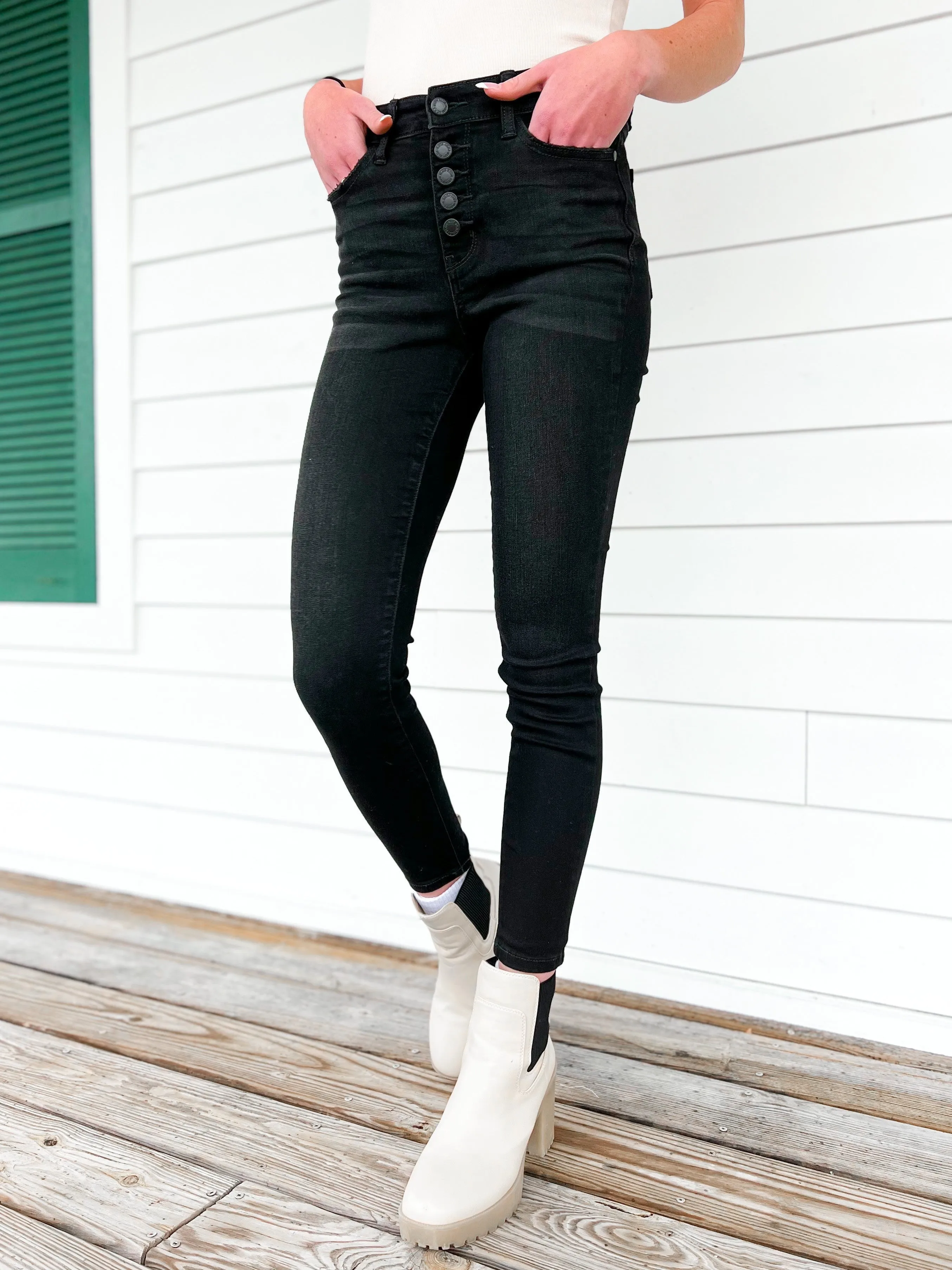 Judy Blue Jet Black Button Fly High Rise Skinny Jeans