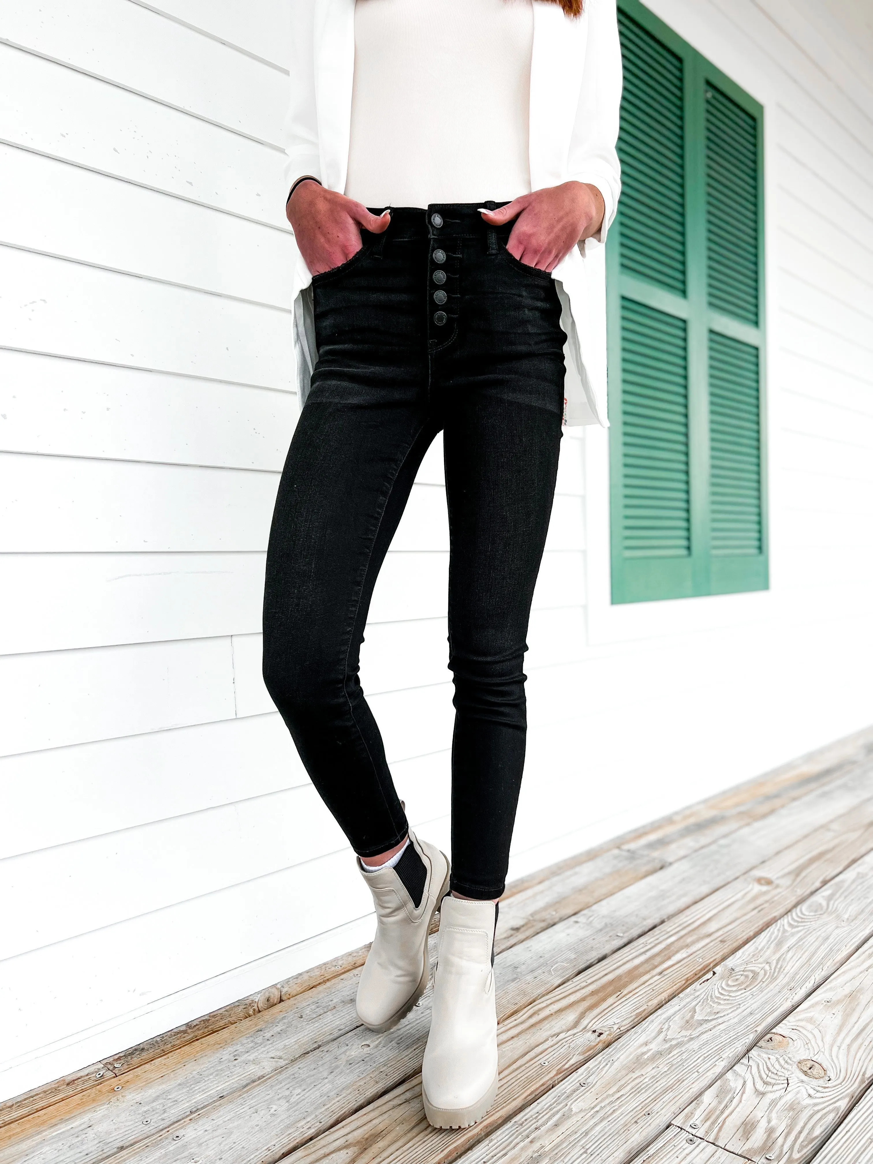 Judy Blue Jet Black Button Fly High Rise Skinny Jeans