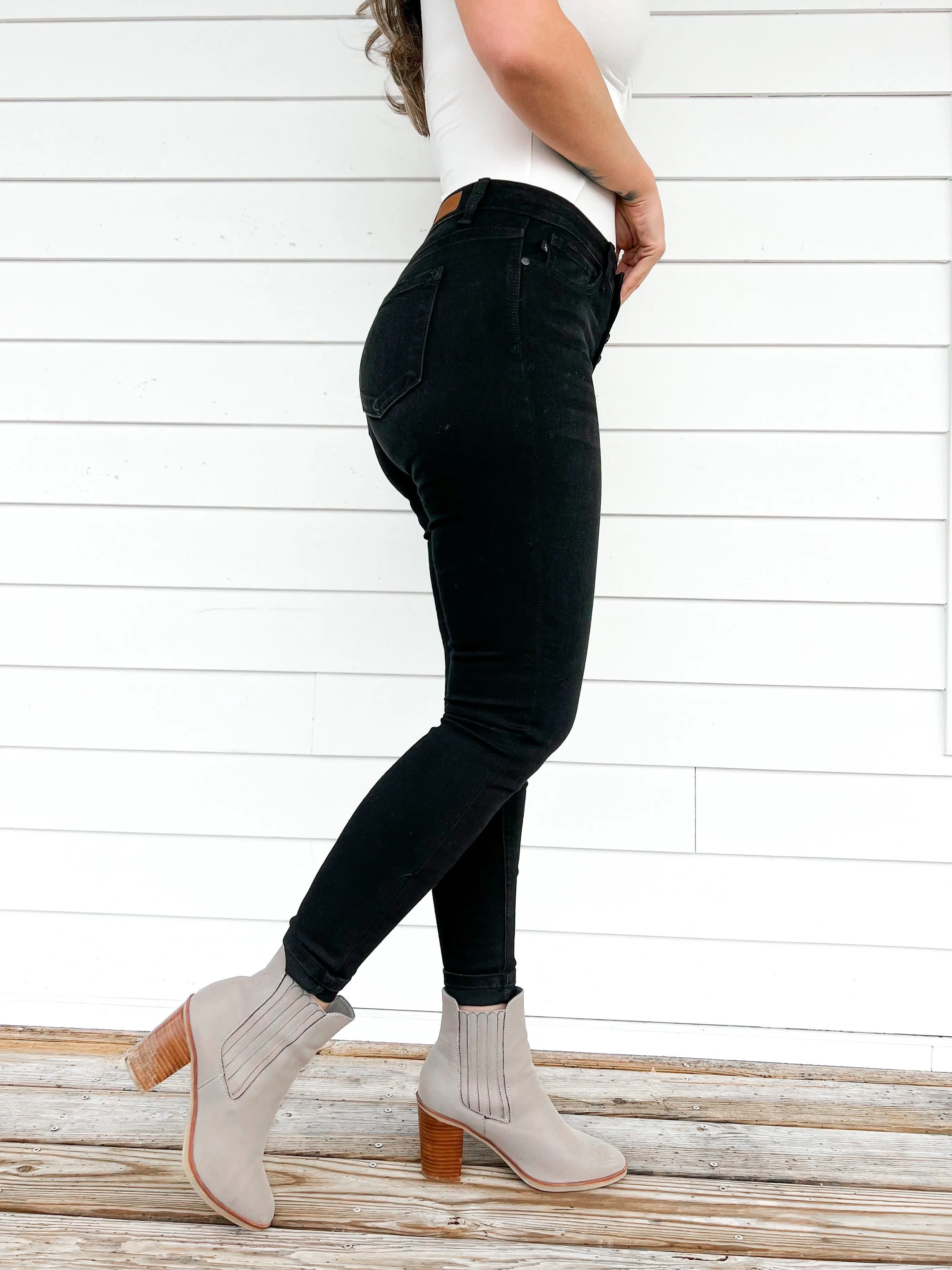 Judy Blue Jet Black Button Fly High Rise Skinny Jeans