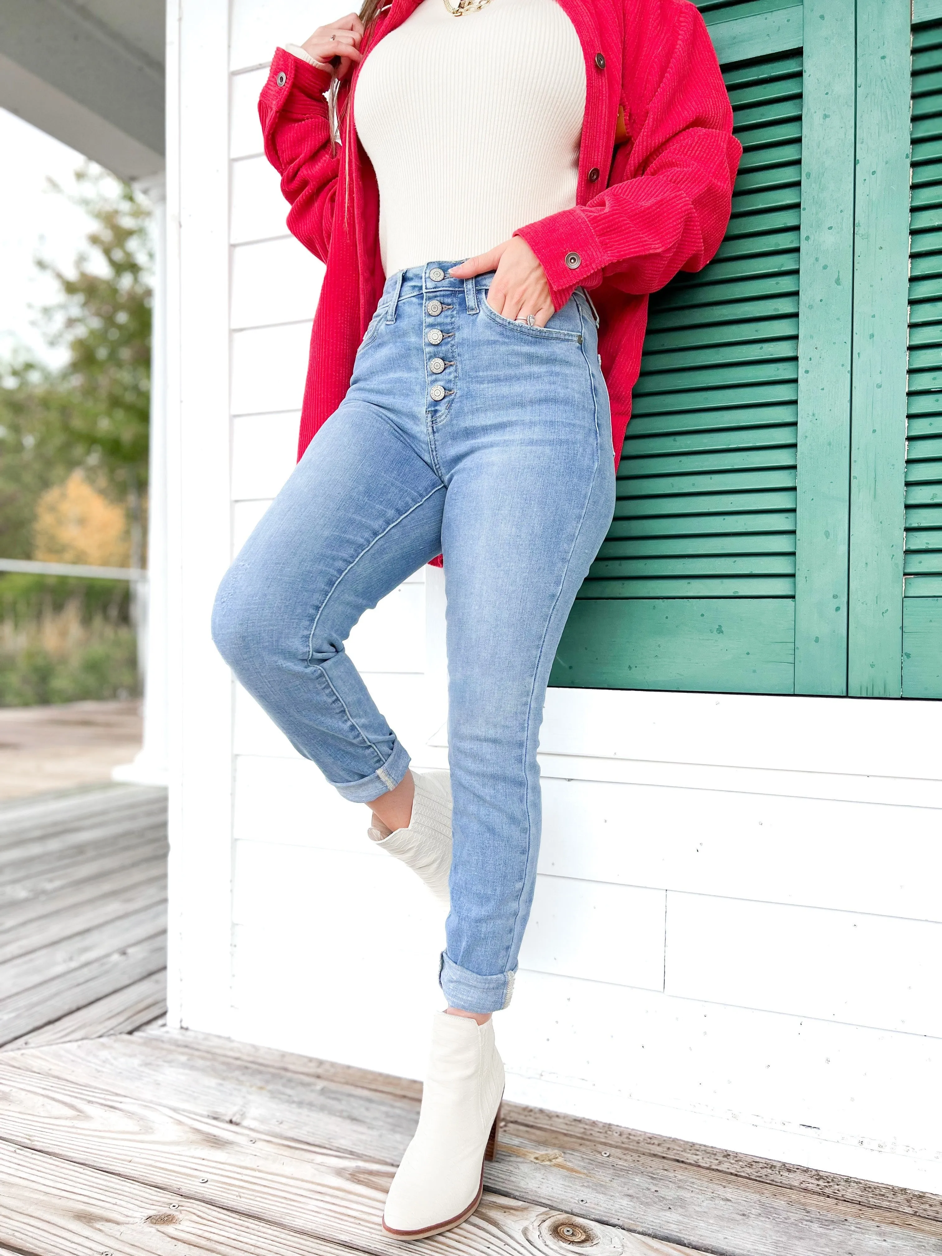 Judy Blue  North Shore Light Wash High Rise Button Fly Skinny Jeans