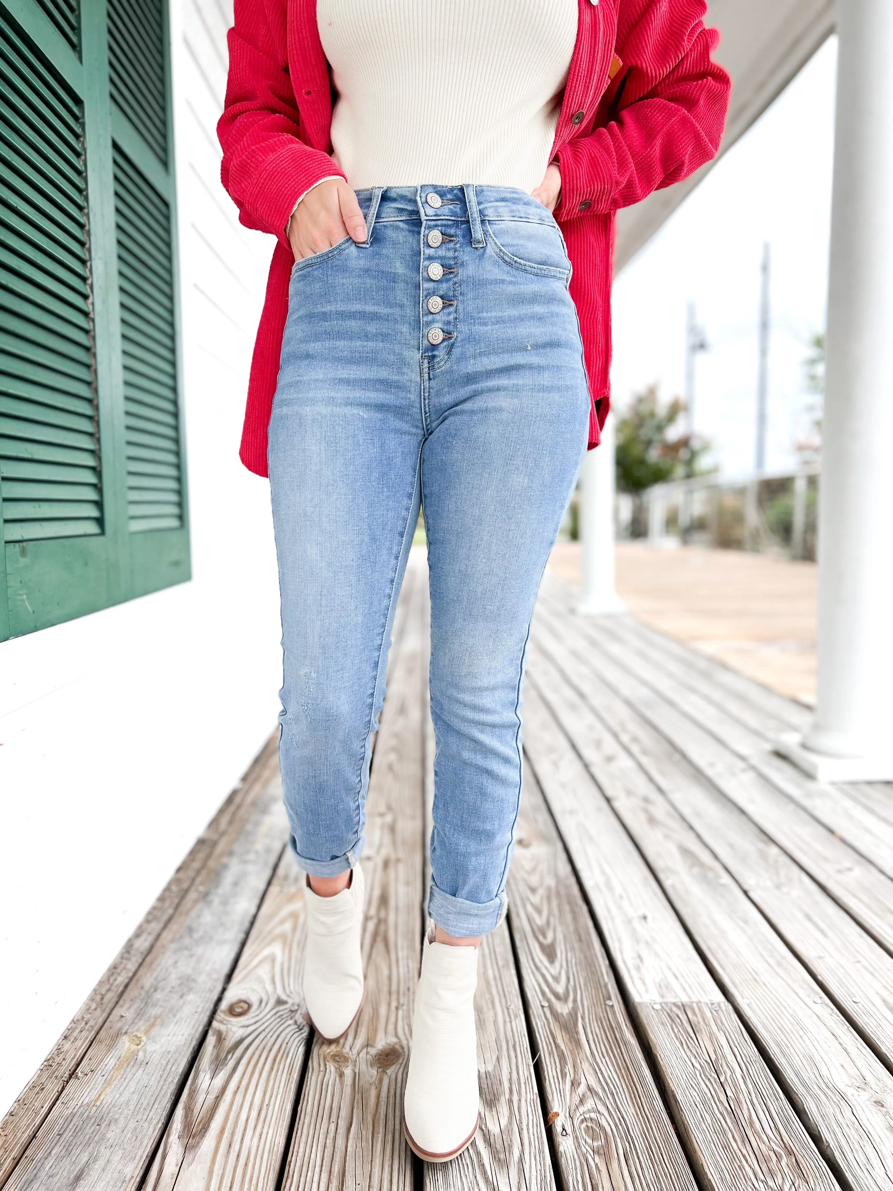 Judy Blue  North Shore Light Wash High Rise Button Fly Skinny Jeans