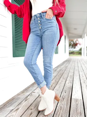 Judy Blue  North Shore Light Wash High Rise Button Fly Skinny Jeans