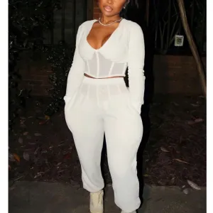 MB FASHION Plunge Corset Top and Jogger Pants Two-Piece Set 7115R