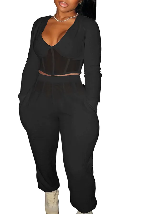 MB FASHION Plunge Corset Top and Jogger Pants Two-Piece Set 7115R