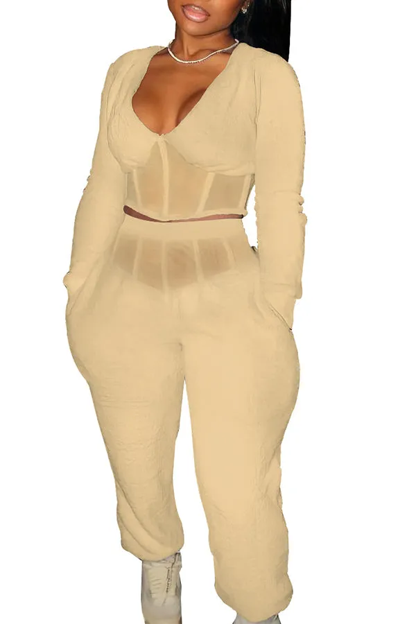 MB FASHION Plunge Corset Top and Jogger Pants Two-Piece Set 7115R