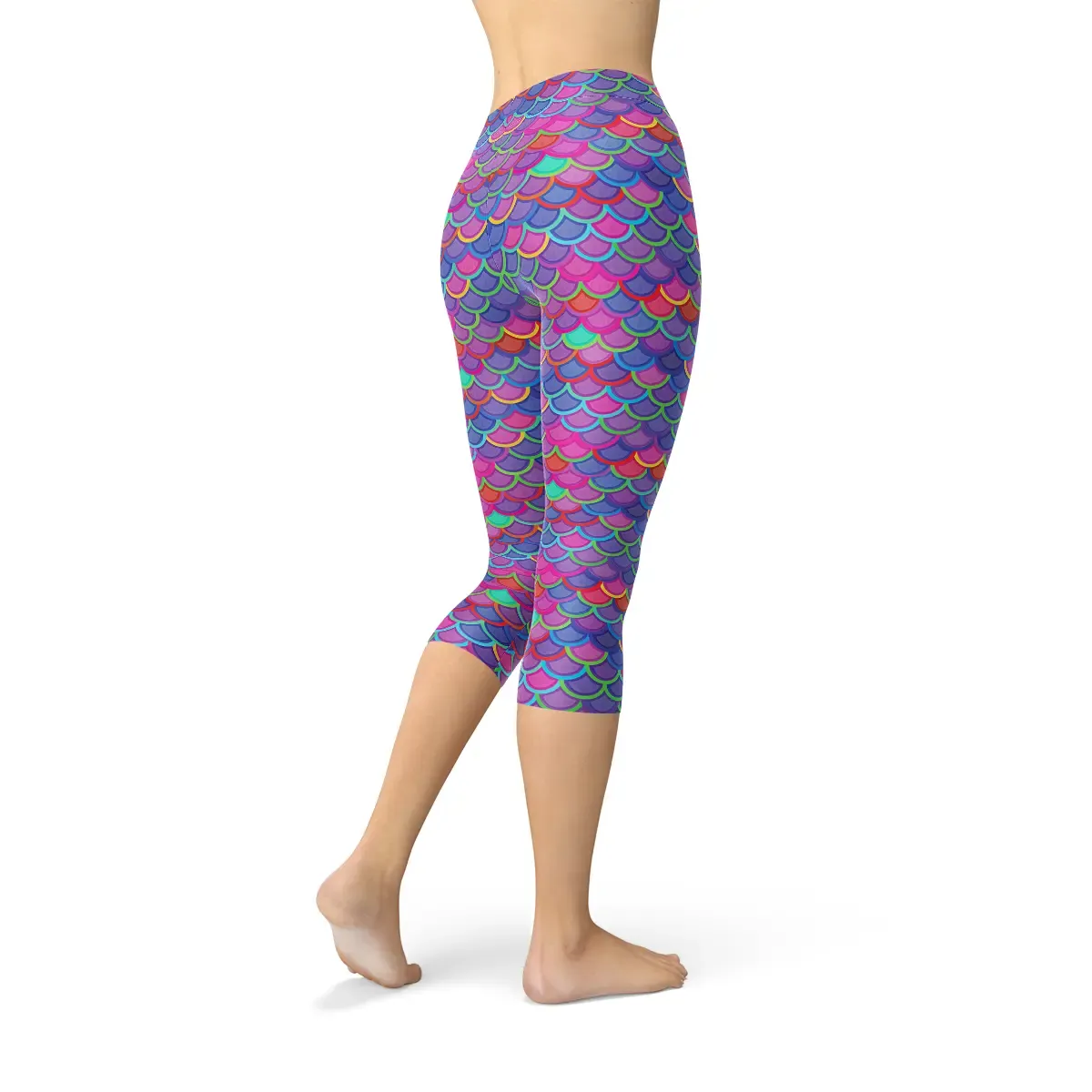 Mermaid Magic Women's Capri Leggings in Charming Lavender and Coral