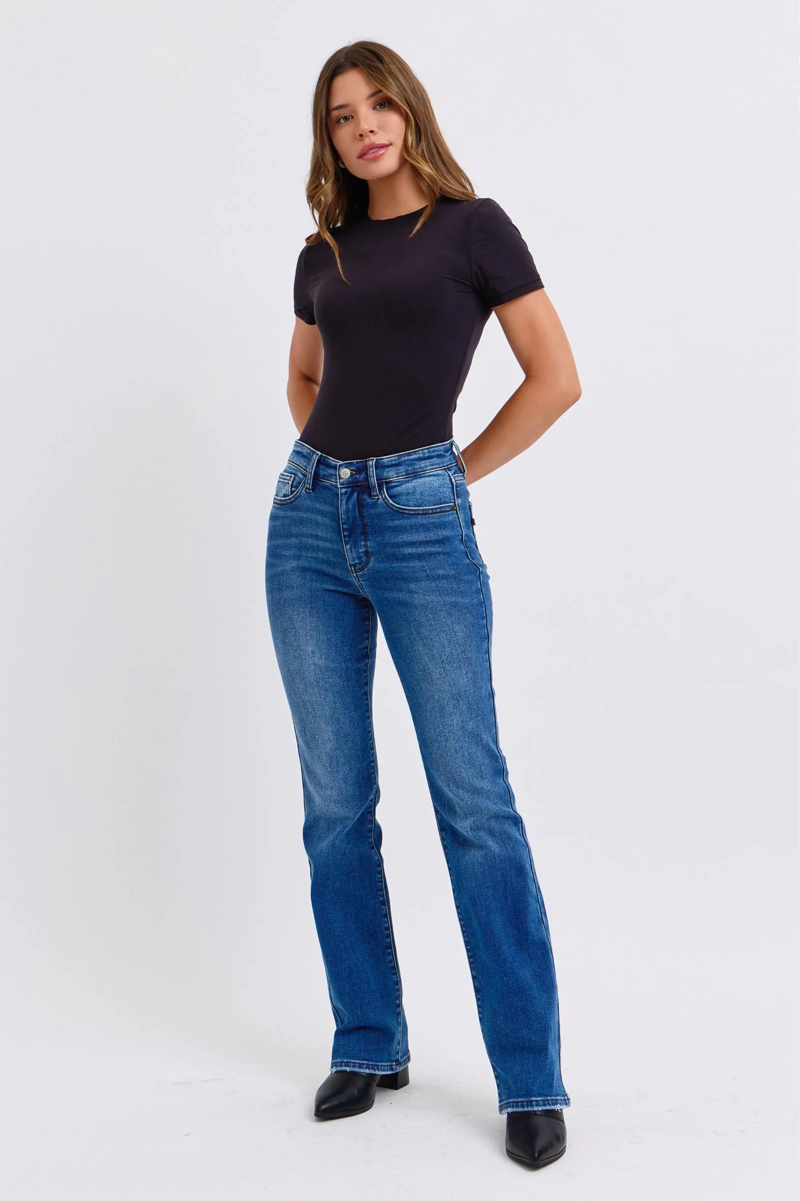 Mid-Rise Bootcut Jeans with Thermal Lining