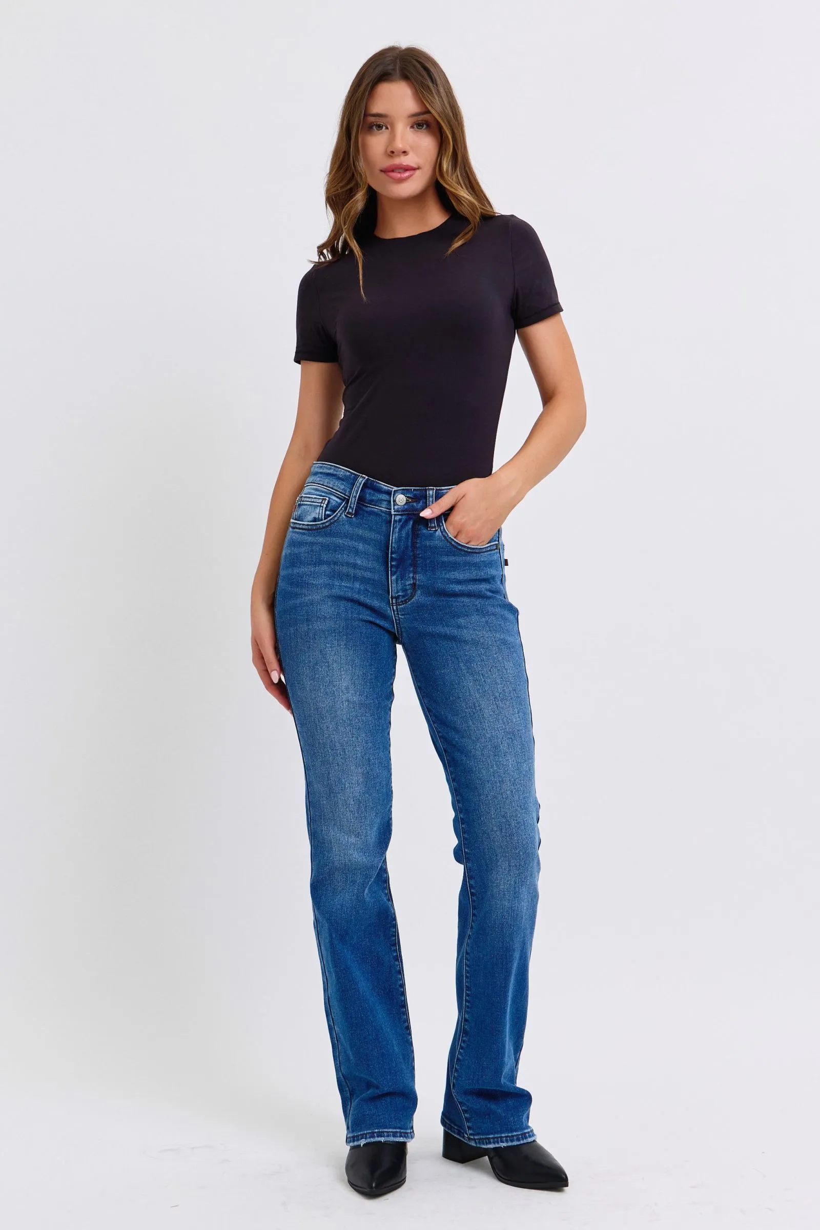 Mid-Rise Bootcut Jeans with Thermal Lining