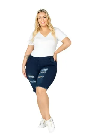 Plus Hi-Waist Distressed Bermuda Short Jeggings
